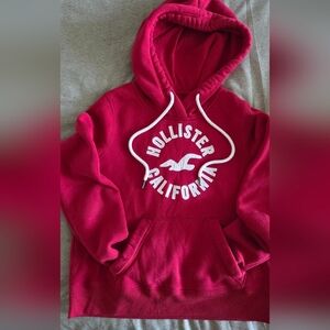 Hollister Bright Red Hoodie with White Accents